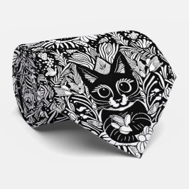Gravata Padrão Floral de Gato Negro Artístico