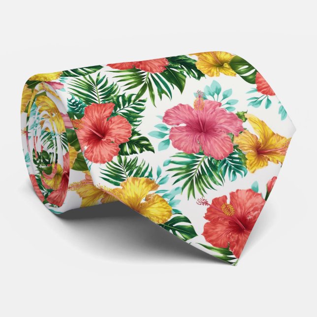 Gravata Padrão Floral de Hibisco Tropical (Rolled)