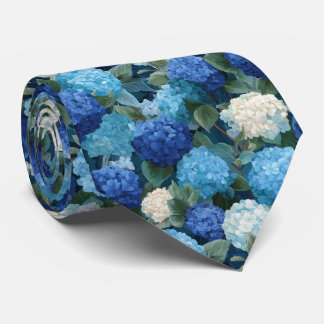 Gravata Padrão Floral de Hortênsia Azul com Folhas