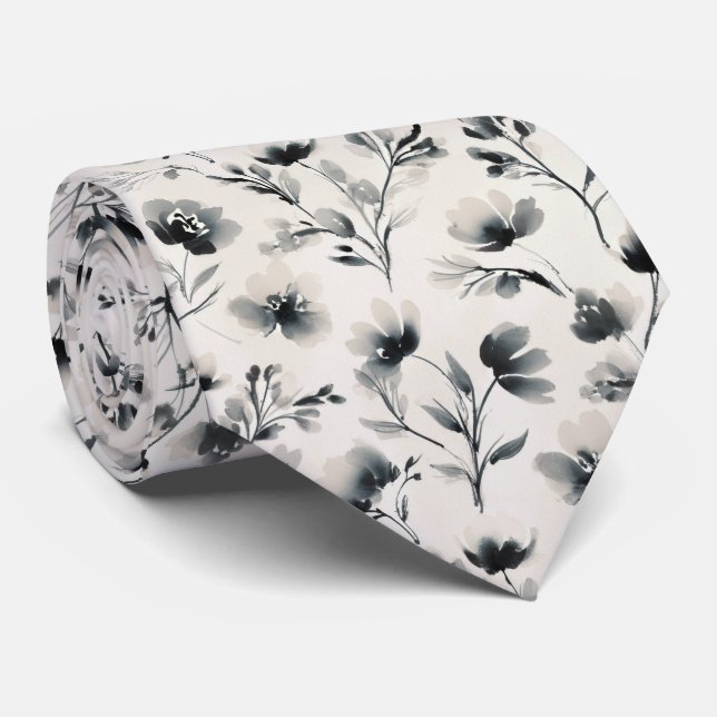 Gravata Padrão Floral de Lavagem de Tinta (Rolled)