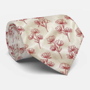 Gravata Padrão Floral de Linha Mínima Vermelha