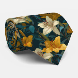 Gravata Padrão Floral de Lírio Amarelo e Creme