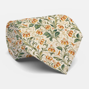 Gravata Padrão Floral de Lírio Laranja Vintage Elegante