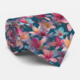Gravata Padrão Floral de Lírio Multicolorido Vibrante