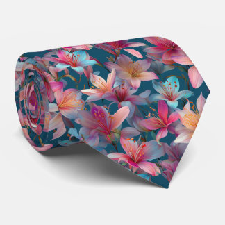 Gravata Padrão Floral de Lírio Multicolorido Vibrante