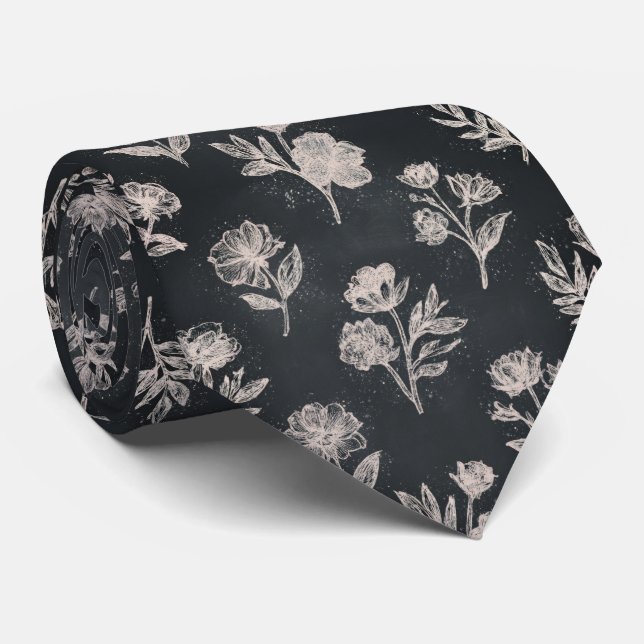 Gravata Padrão Floral de Lousa (Rolled)