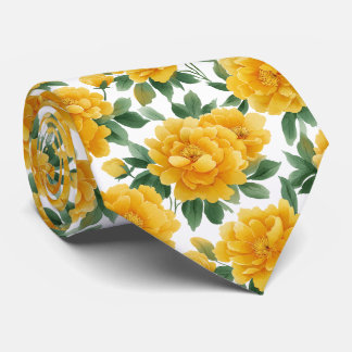Gravata Padrão Floral de Peônia Amarela em Aquarela