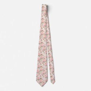 Gravata Padrão Floral de Peônia em Aquarela Suave Sem Cost