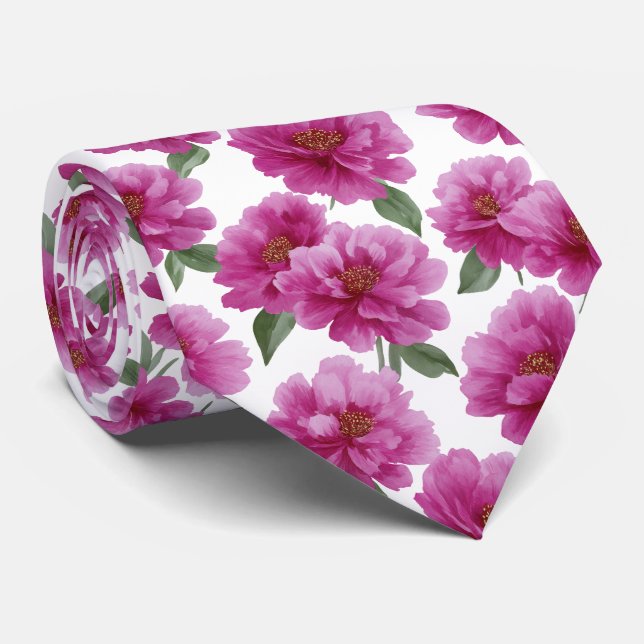 Gravata Padrão Floral de Peônia Rosa (Rolled)