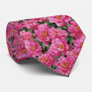 Gravata Padrão Floral de Peônias Rosa em Aquarela
