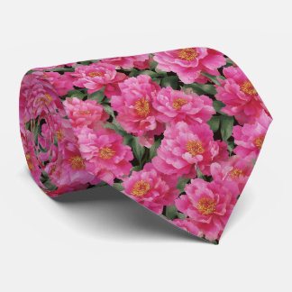 Gravata Padrão Floral de Peônias Rosa em Aquarela