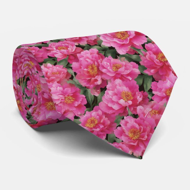 Gravata Padrão Floral de Peônias Rosa em Aquarela (Rolled)