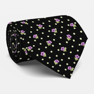 Gravata Padrão Floral de Pontos Roxo Verde Amarelo Classy