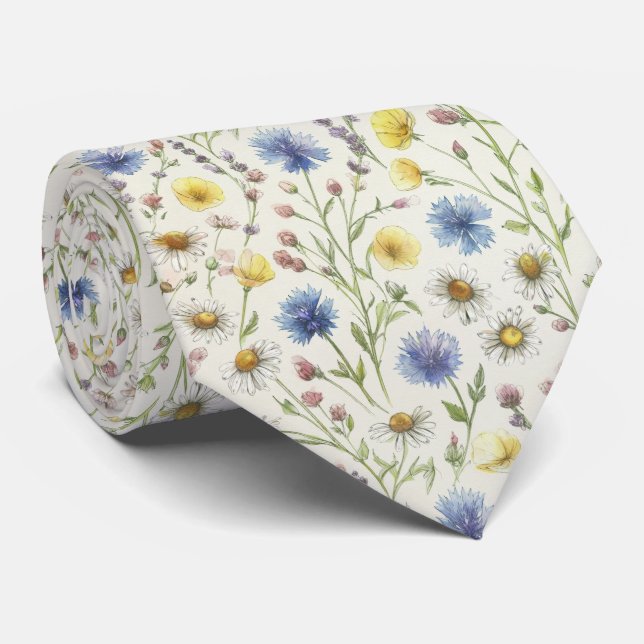 Gravata Padrão Floral de Prado de Flores Silvestres (Rolled)