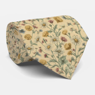 Gravata Padrão Floral de Prado de Flores Silvestres Vintag