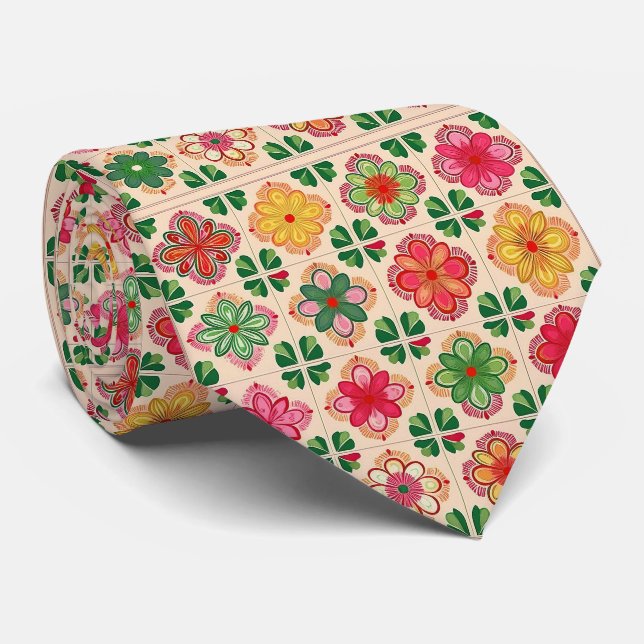 Gravata Padrão floral de retalhos (Rolled)