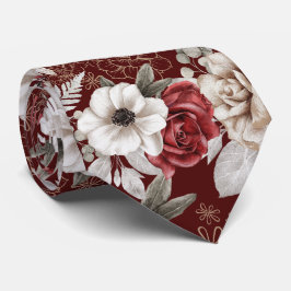 Gravata Padrão Floral de Rosa Borgonha Elegante