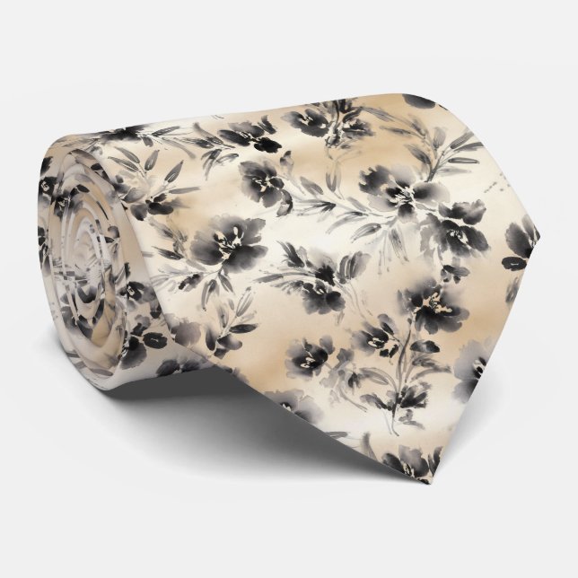 Gravata Padrão Floral de Tinta Lavada (Rolled)