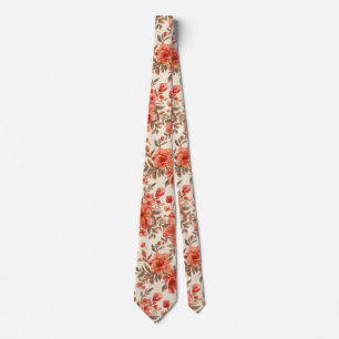 Gravata Padrão floral de verão em aquarela laranja coral