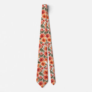Gravata Padrão floral de verão em aquarela laranja coral