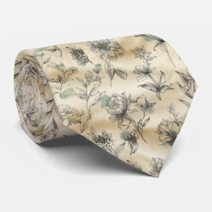 Gravata Padrão Floral Desenhado à Mão Estilo Esboço