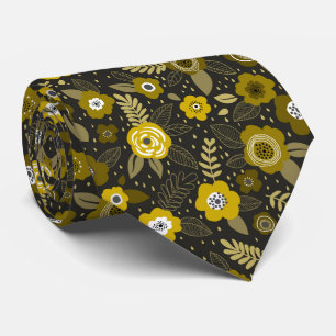 Gravata Padrão floral ditsy elegante preto e amarelo