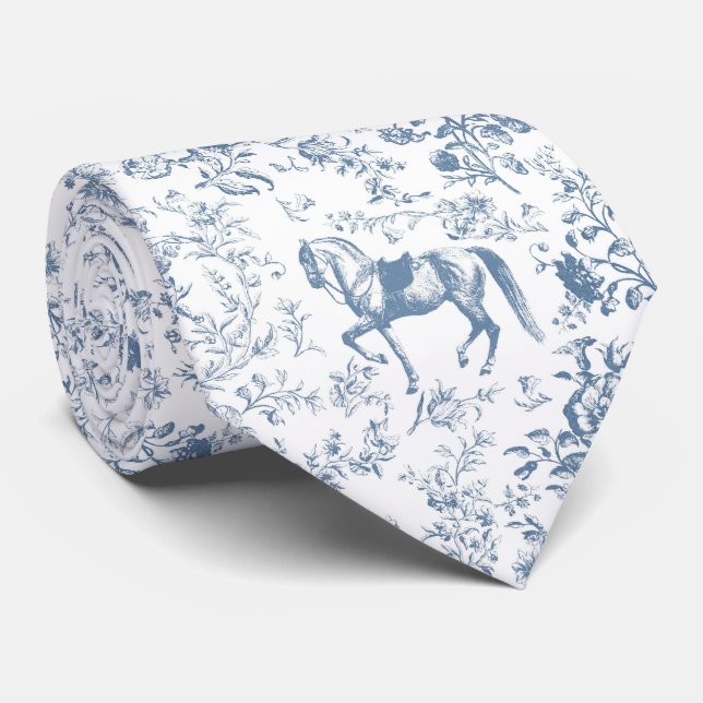 Gravata Padrão Floral do Cavalo Branco Azul Elegante (Rolled)