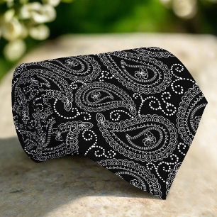 Gravata Padrão Floral do Damasco Elegante Preto e Branco