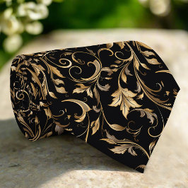 Gravata Padrão Floral Dourado Luxo Moderno Elegante