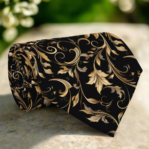 Gravata Padrão Floral Dourado Luxo Moderno Elegante