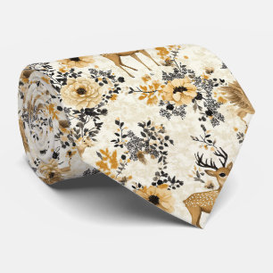 Gravata Padrão Floral e Corça Vintage da Floresta (6)