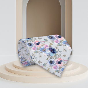 Gravata Padrão floral em aquarela azul e rosa