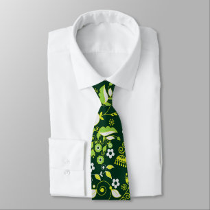 Gravata Padrão Floral Escandinavo Verde Moderno
