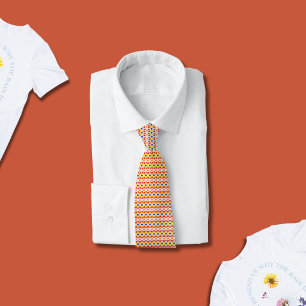 Gravata Padrão Floral Geométrico em Pixel em Vermelho Lara