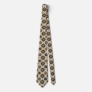 Gravata Padrão floral geométrico preto e dourado
