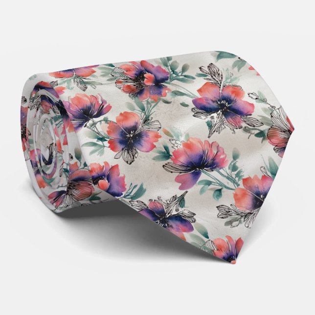 Gravata Padrão Floral Gradiente de Mídia Mista (Rolled)
