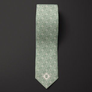 Gravata Padrão Floral Inspirado em Verde Sálvia