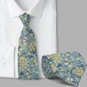 Gravata padrão floral inspirado em William Morris flor azu