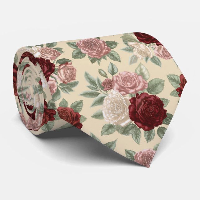 Gravata Padrão Floral Jardim de Rosas Clássico (Rolled)