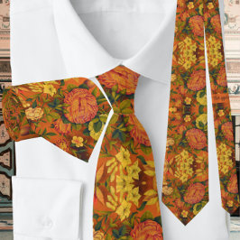 Gravata Padrão Floral Laranja Queimado Vintage