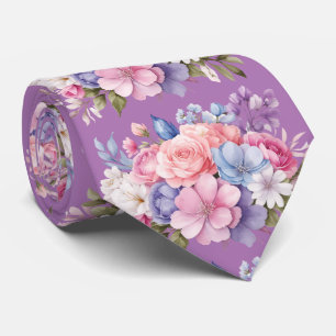 Gravata Padrão Floral Lilac-Cor-de-Água Rosa