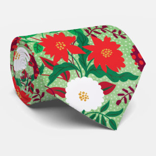 Gravata Padrão Floral Moderno de Poinsettia Vermelha no Na