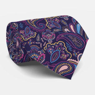 Gravata Padrão floral paisley étnico vintage azul retrô