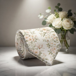 Gravata Padrão Floral Pastel Elegante em Branco Suave