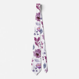 Gravata Padrão Floral Plum Burgundy Vintage Watercolor