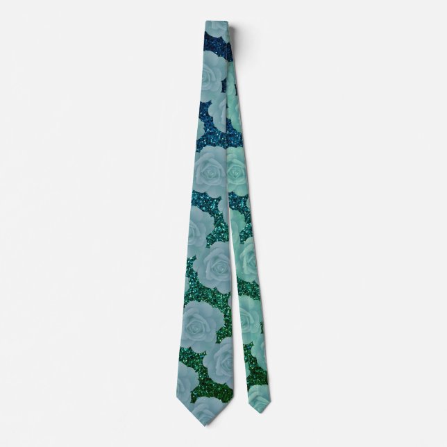 Gravata Padrão Floral Poeira Azul Verde Brilho Favor Prese (Frente)