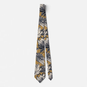 Gravata Padrão Floral Preto e Branco Elegante em Dourado M