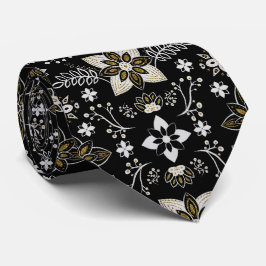 Gravata Padrão floral preto e branco ornamentado