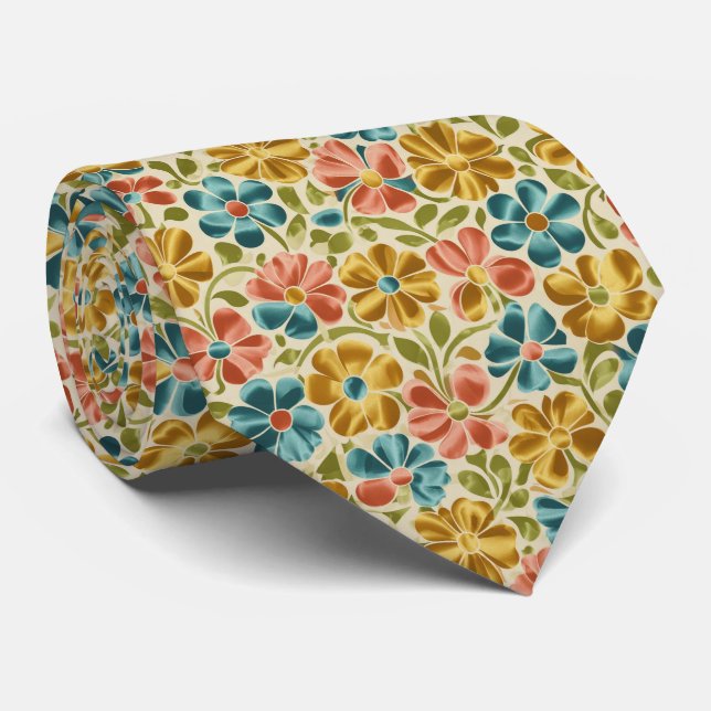 Gravata Padrão Floral Retro Divertido (Rolled)