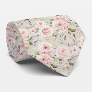 Gravata Padrão Floral Rosa Aguada Bege